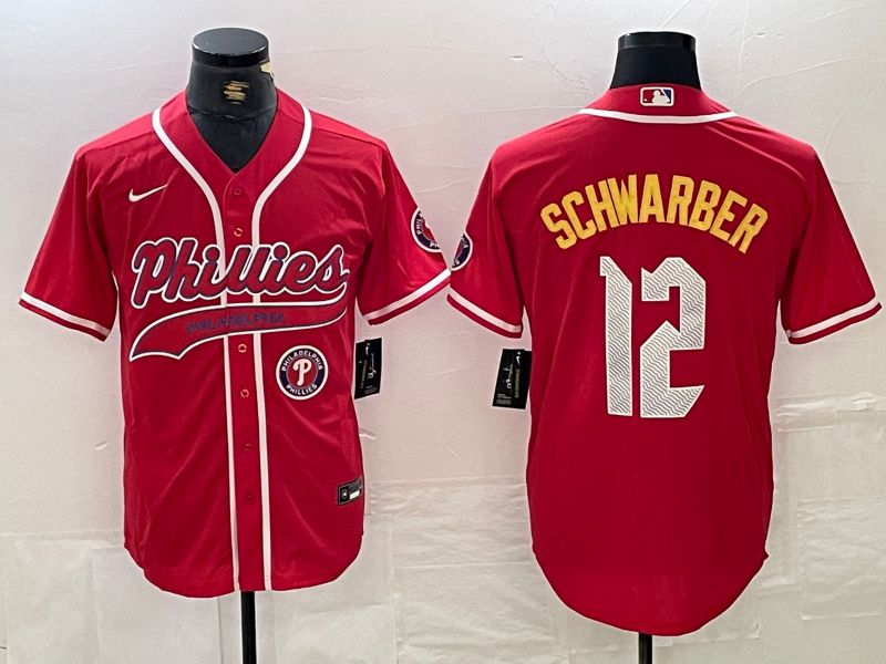Men Philadelphia Phillies #12 Schwarber Red Jointly 2024 Nike MLB Jersey style 2